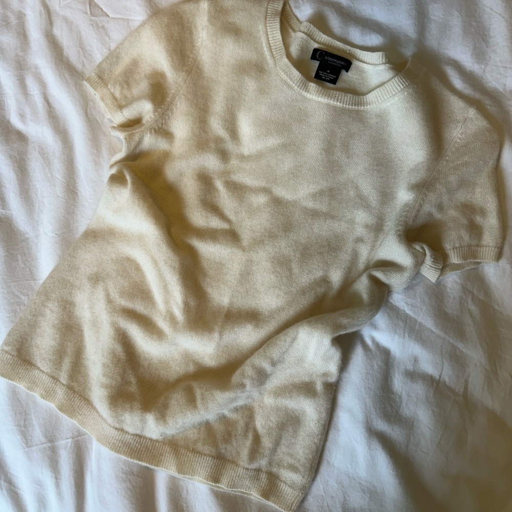 Cream Short Sleeve Cashmere Sweater Tee